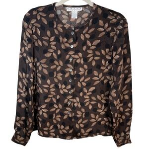 Grace Chemise 100% Silk Blouse S Brown Leaf Mother of‎ Pearl Buttons Vintage 90s